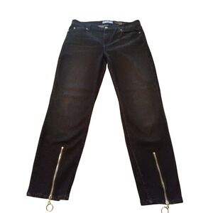 7 For All Mankind Womens Black Ankle Zip Jeans O-Ring Straight Leg Size 30